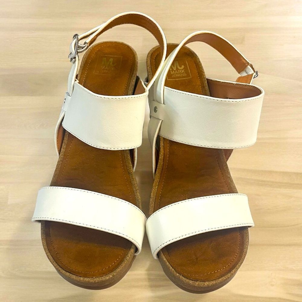 Mark Jenkins white wedge sandals, size US 11/41 EU